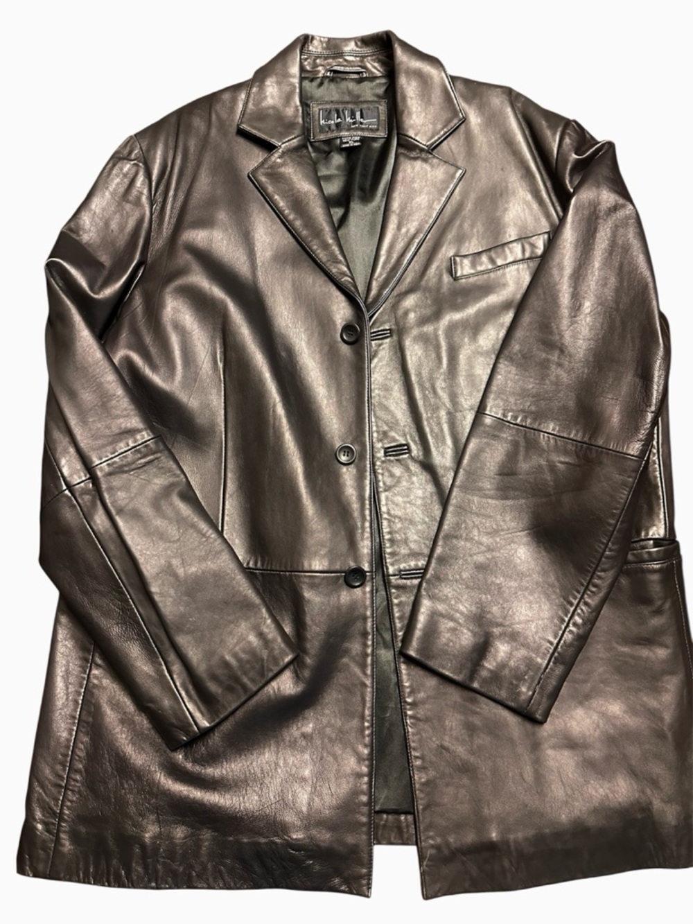 Nicole Miller Men's Black Leather Trench Coat XL